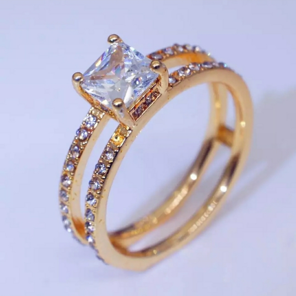 14K gold plate ring, durable simulated diamond - Picture 2 of 4